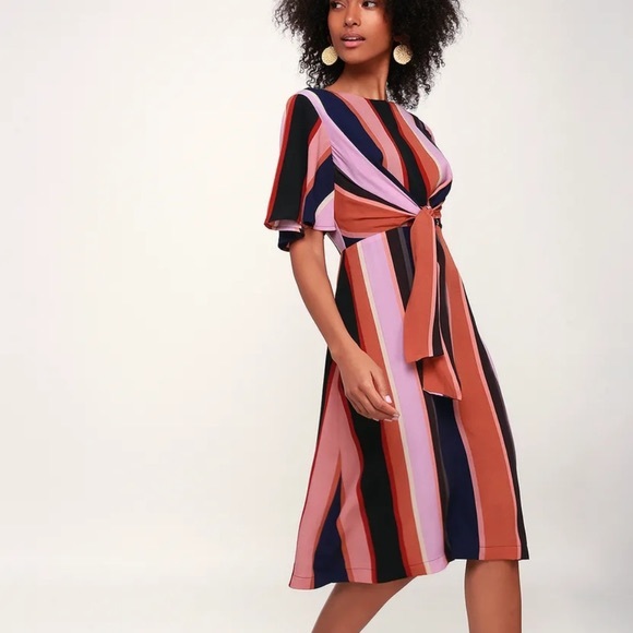 Lulus Holland Lavender Stripe Tie-Front Midi Dress - Picture 6 of 12